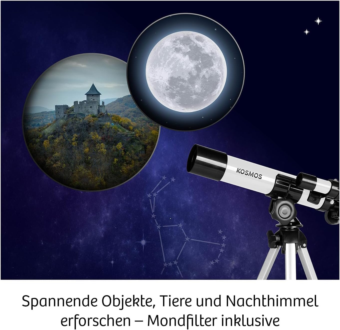 KOSMOS Entdecker-Teleskop – Starter-Set mit 100-facher Vergrößerung