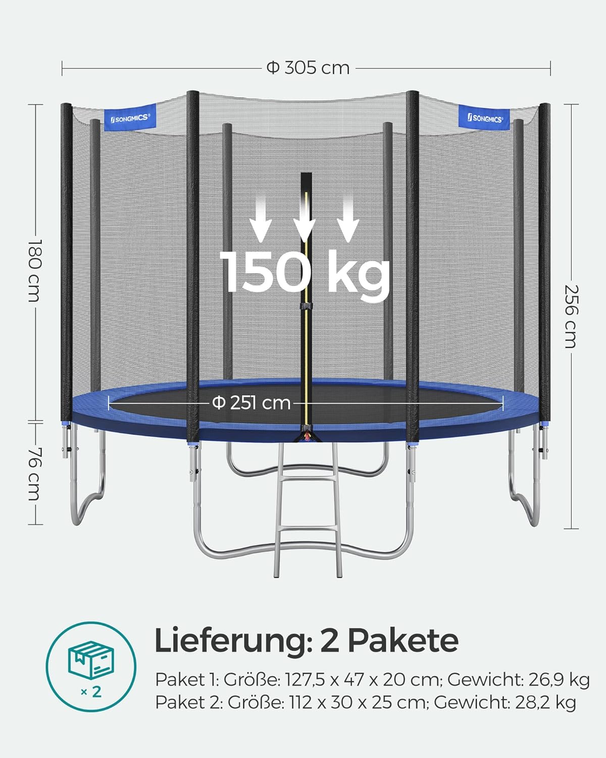 SONGMICS Gartentrampolin mit Sicherheitsnetz & Leiter