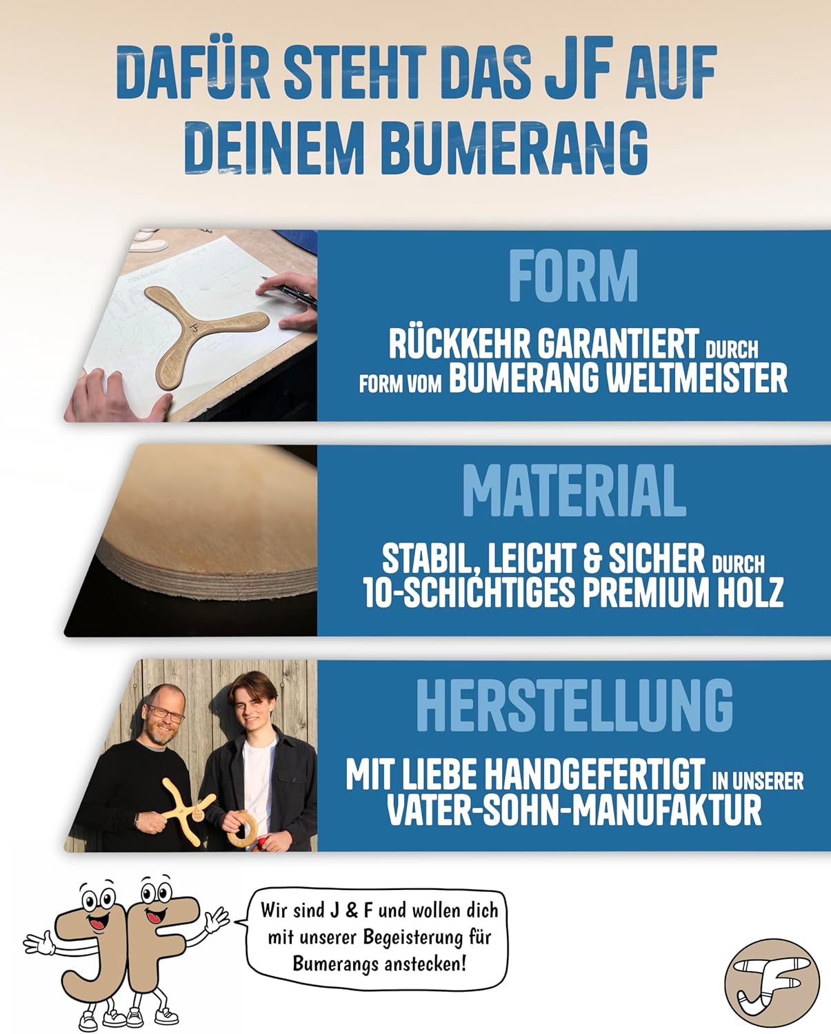 Handgefertigter Bumerang für Kinder & Erwachsene - Sydney aus Premium Holz