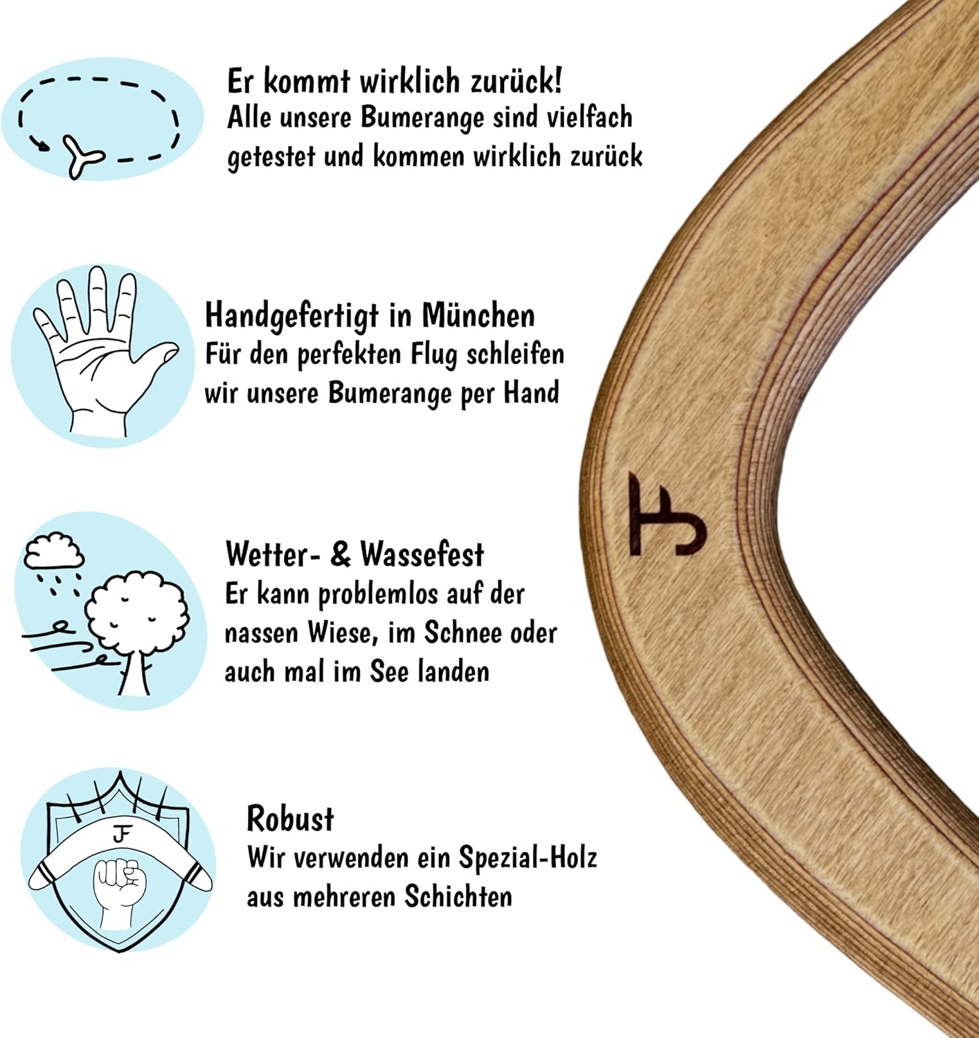 Handgefertigter Bumerang für Kinder & Erwachsene - Sydney aus Premium Holz
