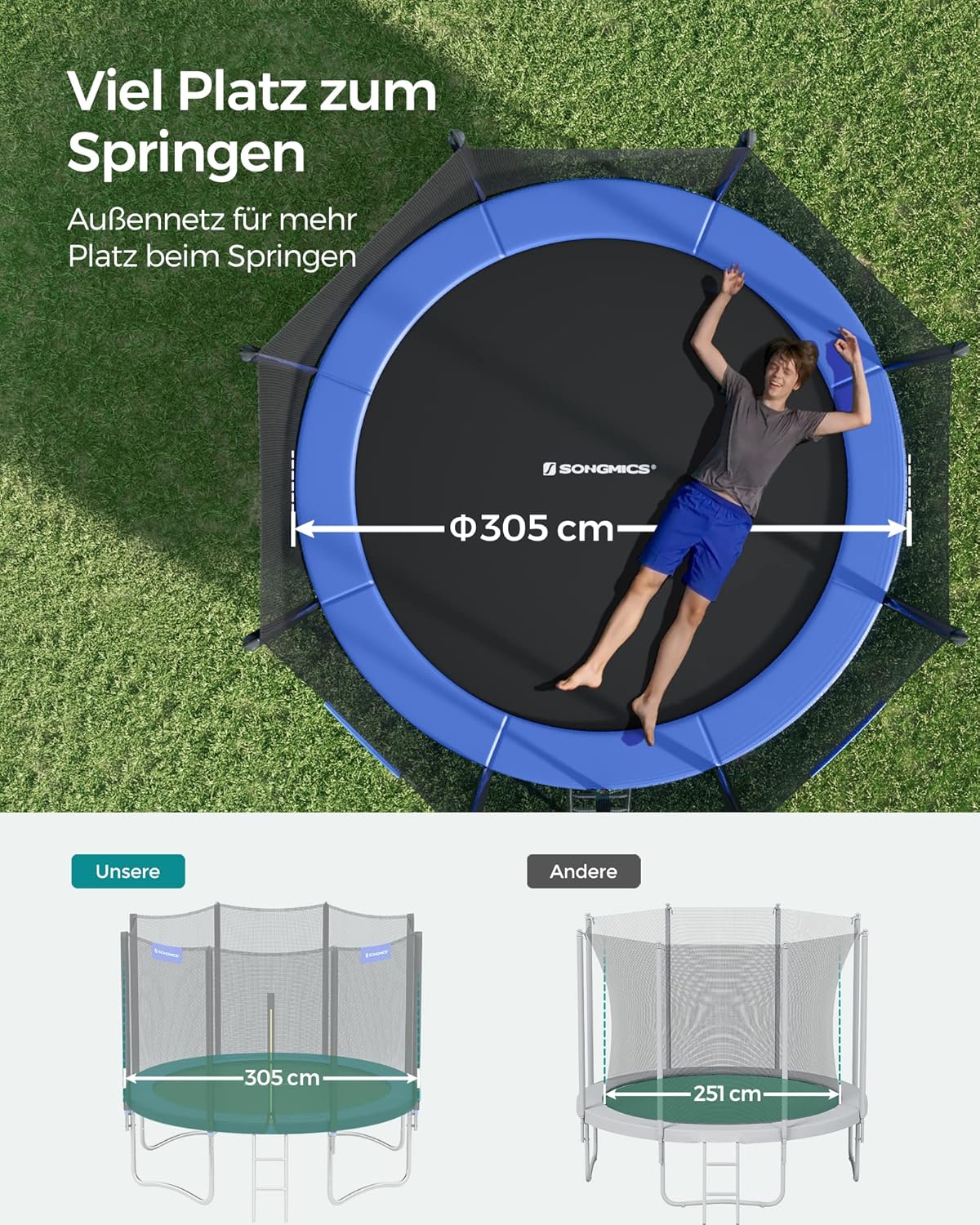 SONGMICS Gartentrampolin mit Sicherheitsnetz & Leiter