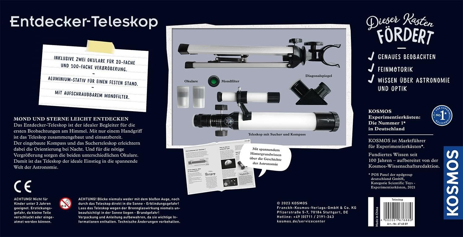 KOSMOS Entdecker-Teleskop – Starter-Set mit 100-facher Vergrößerung